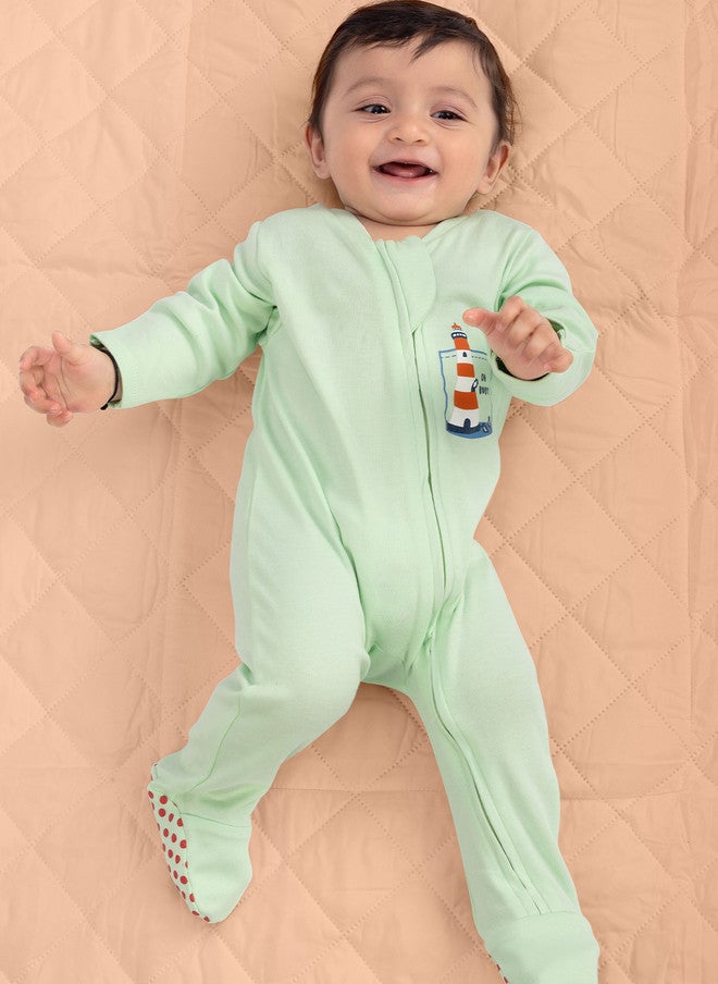 BONTOTS Infant Boys Lighthouse Printed Organic Cotton Sleepsuit - Image 1